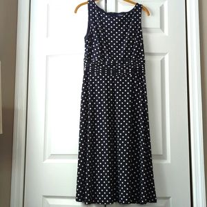 Chaps Sleeveless Navy Polka Dot Dress - Medium